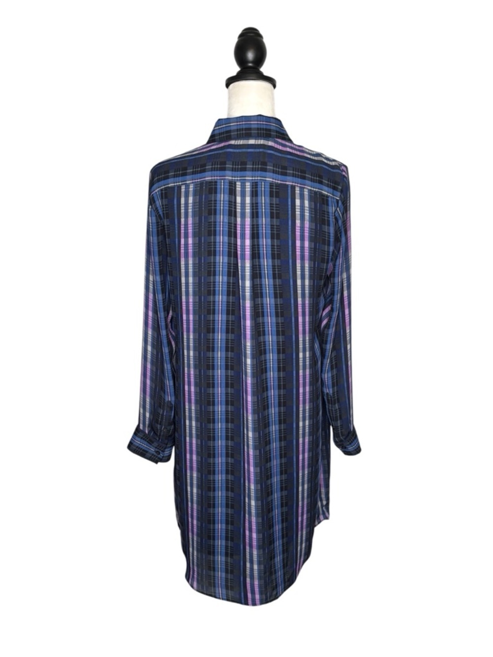 Banana Republic Plaid Ruffle Front Dillon Shirt Dress • Size S • Blue & Purple - Picture 3 of 9